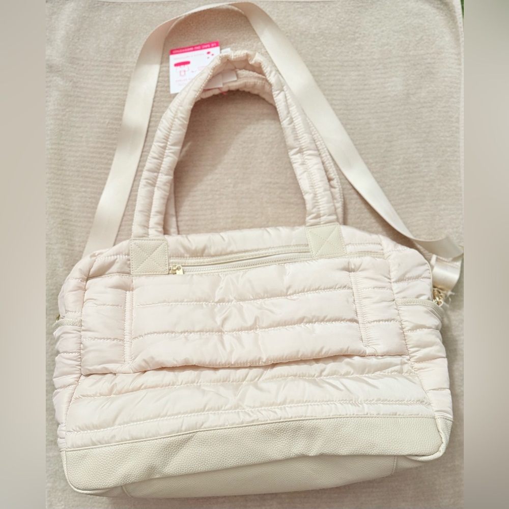 Elegant Cream Quilted WeekenderTote Bag